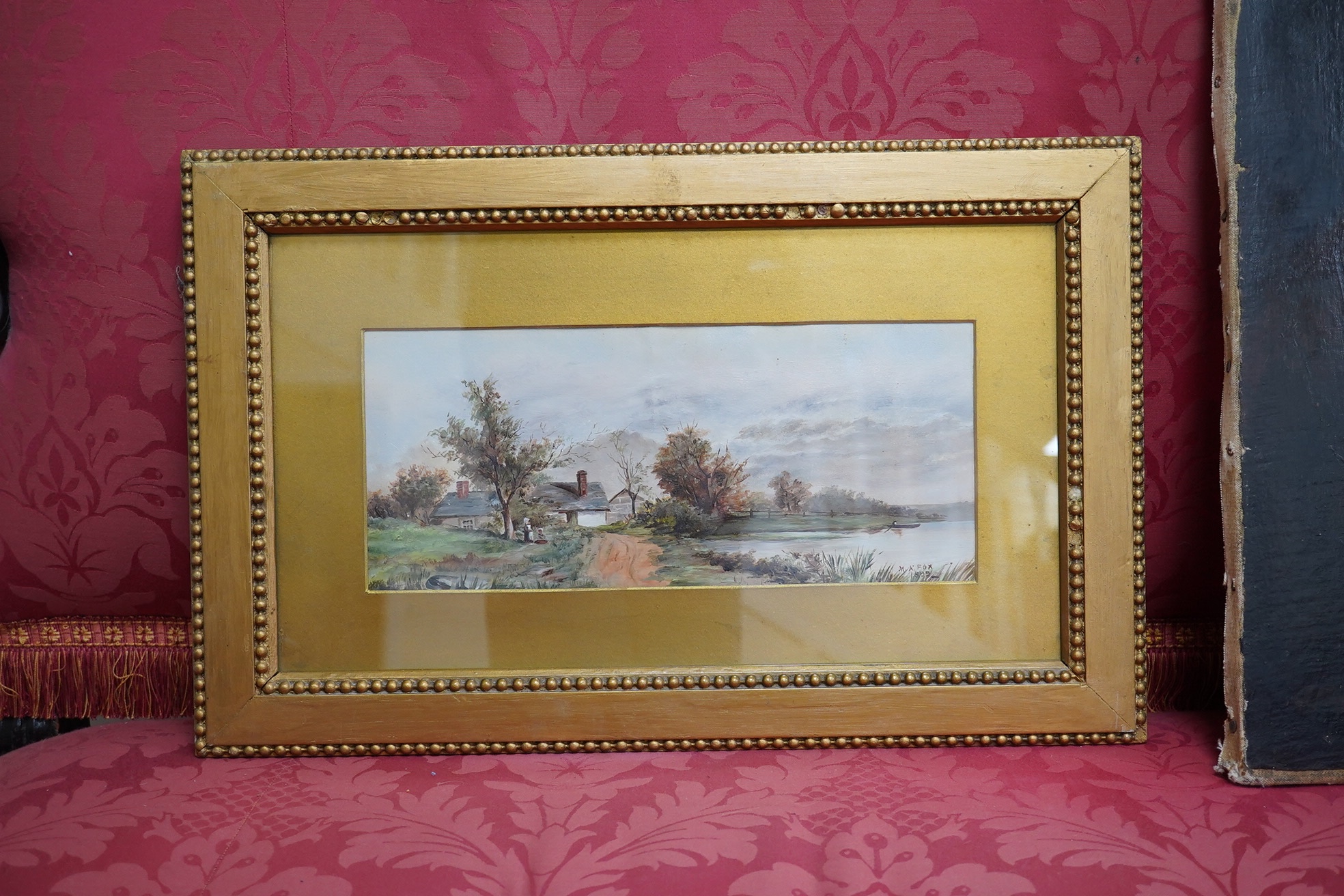 M. A. Fox, oil on board, 'A tranquil morning, June 1899', signed and dated, 16 x 34cm, gilt framed. Condition - good